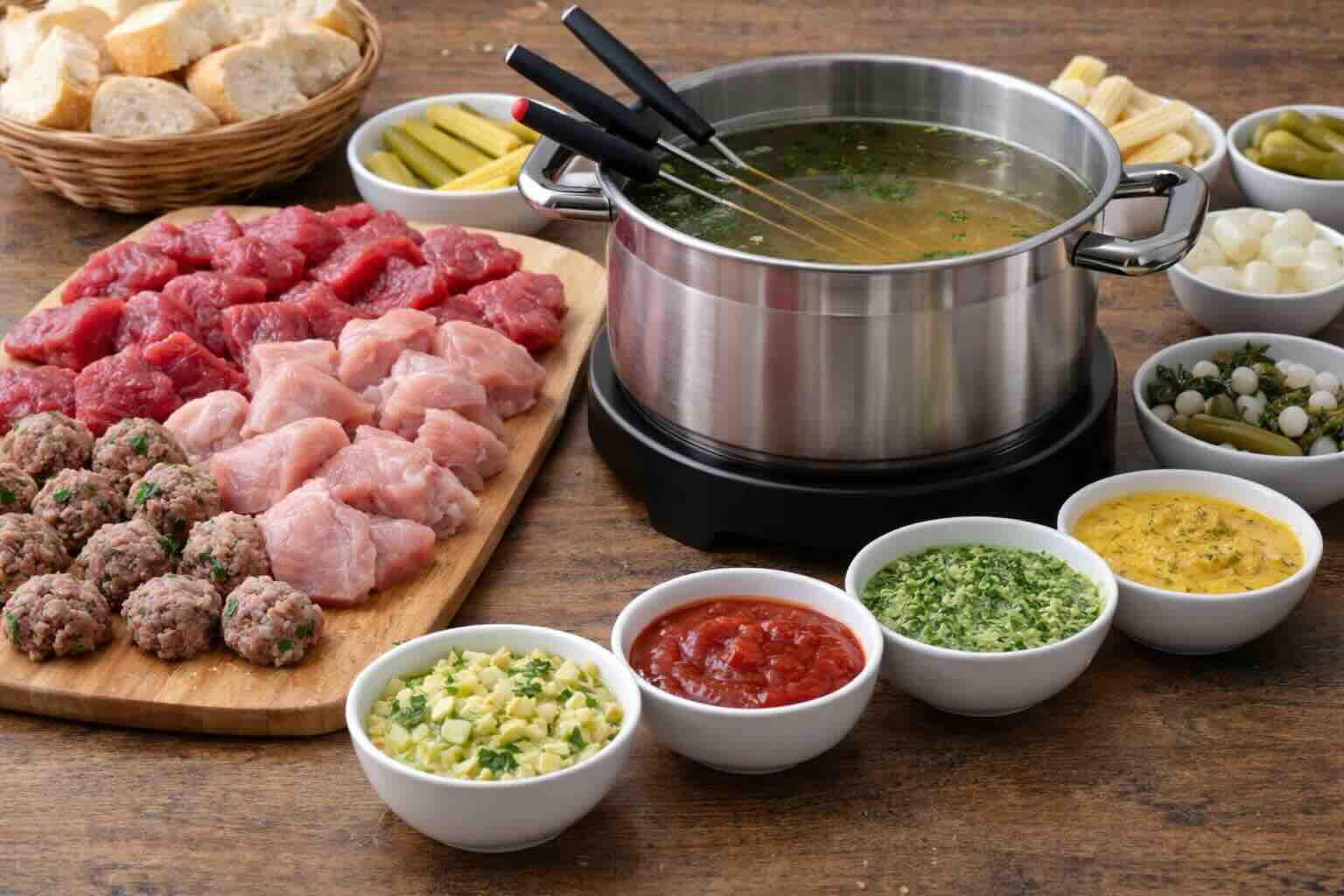 Fondue Chinoise mit vier Soßen