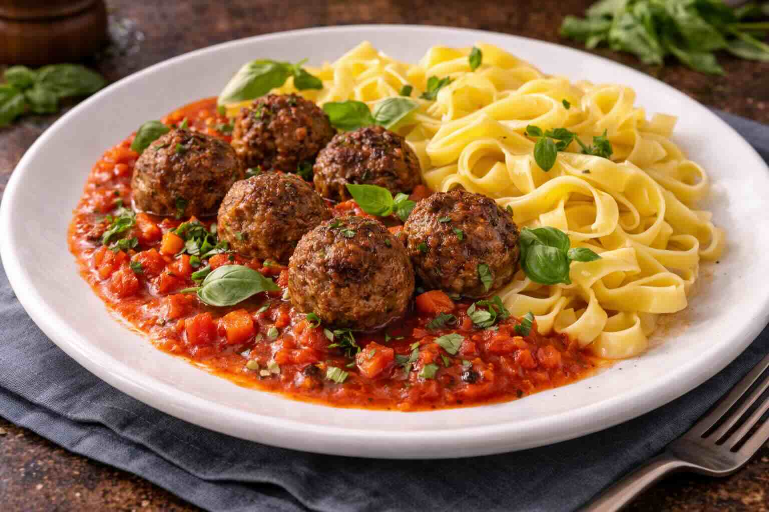 Hackbällchen mit Tagliatelle