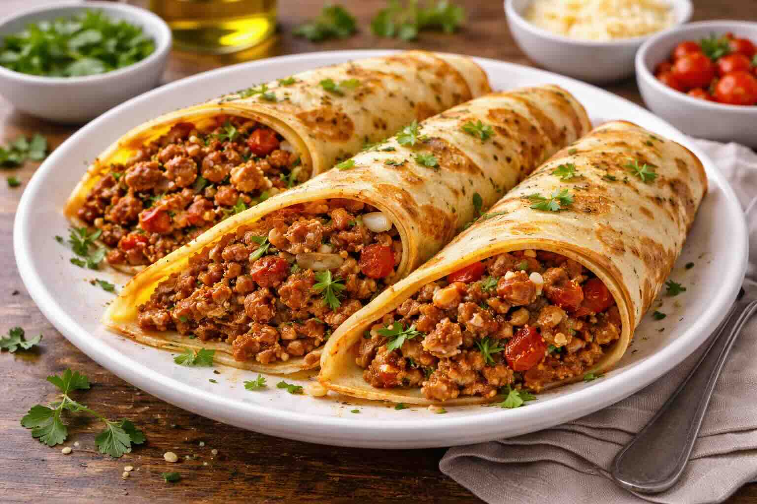 Herzhafte Pfannkuchen mit Hackfleischfüllung