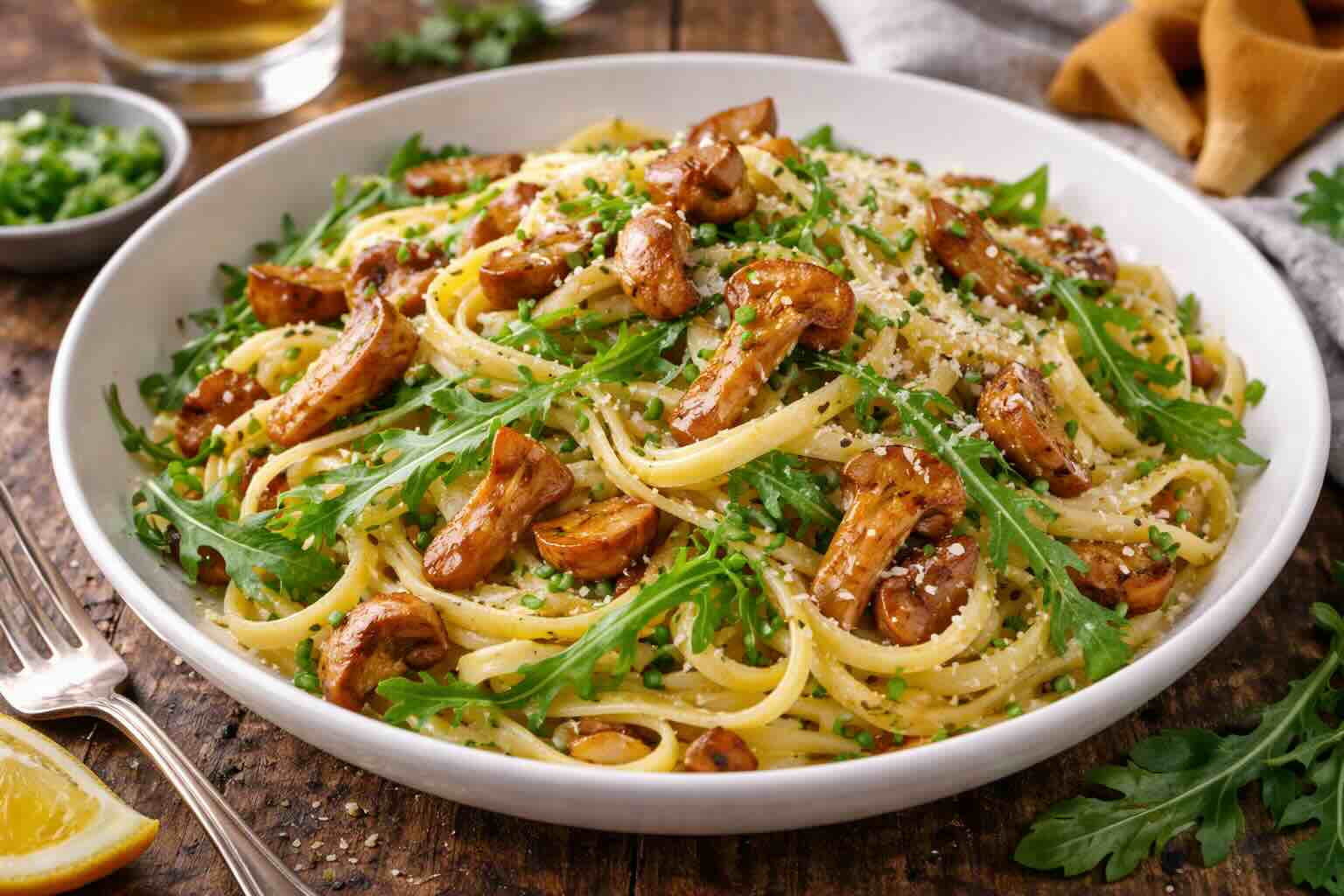 Pfifferlings-Linguine mit Zitronenbutter und Rucola