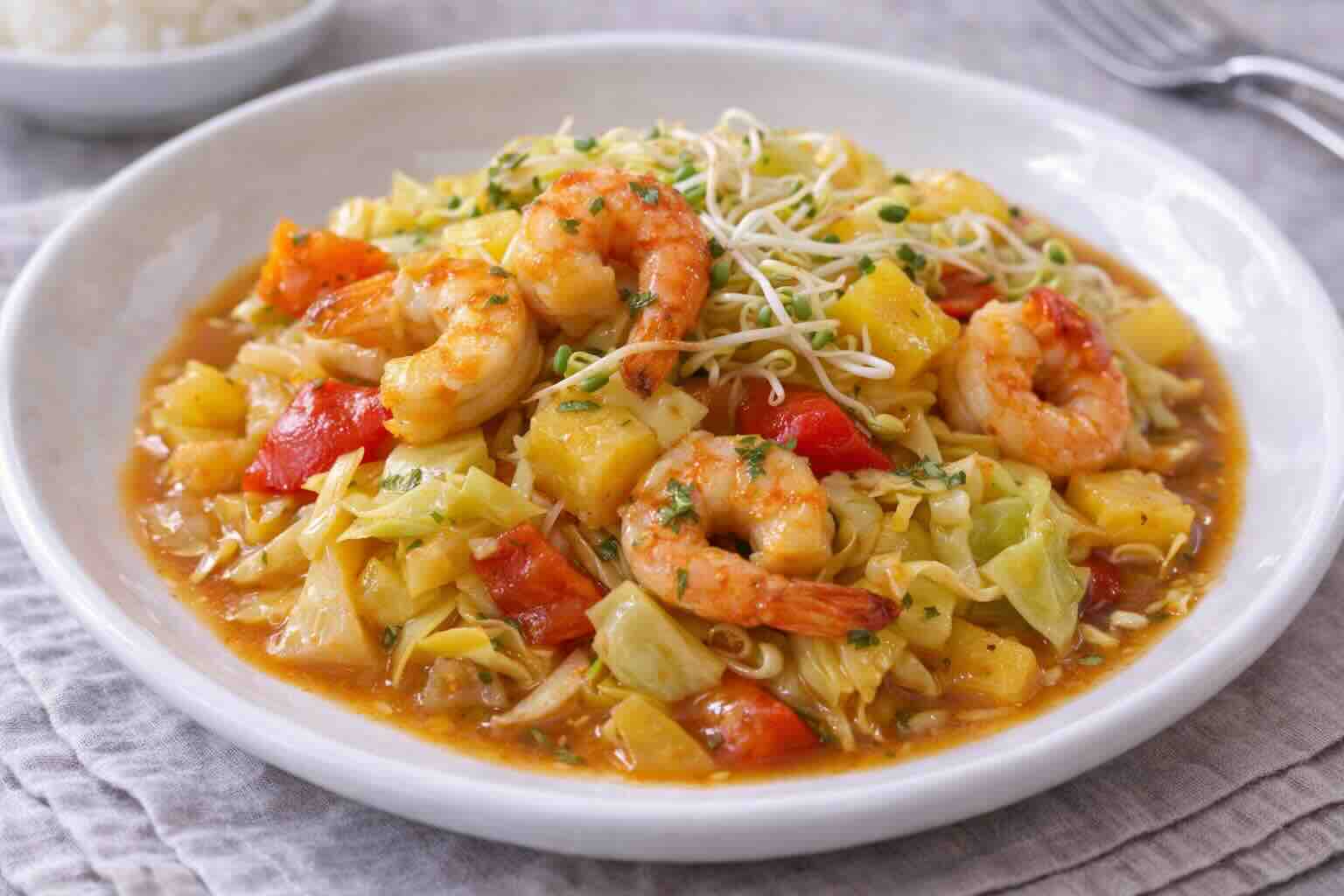 Wok-Garnelen mit Weißkohl